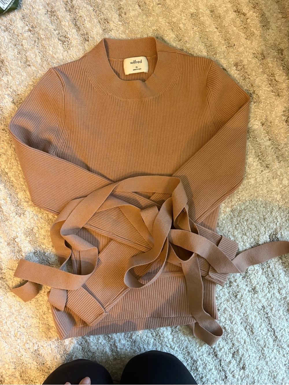 Aritzia Wilfred Brown Wool Open-Back Wrap Sweater XS